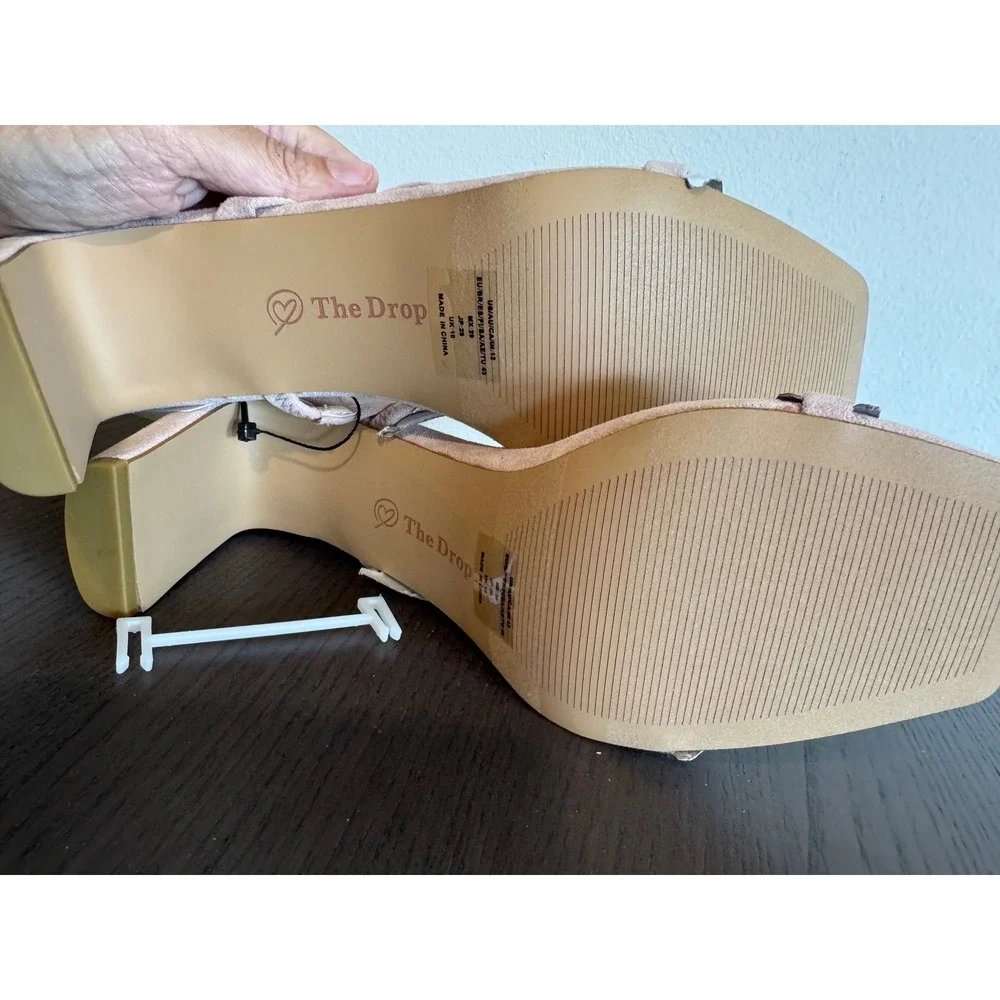 The Drop Avery Square Toe Sandal Womens 12 Natural Faux Suede Block Heel